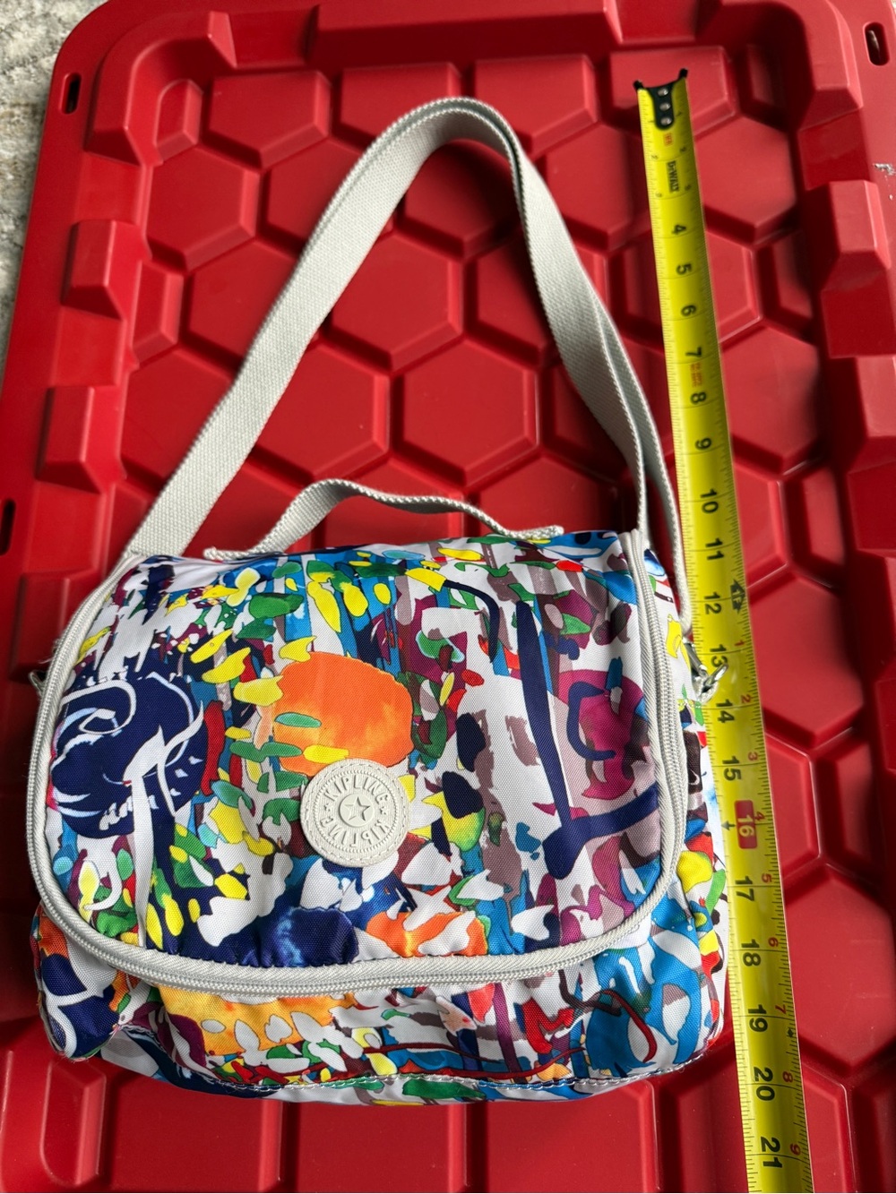 Kipling Multicolor Abstract Print Crossbody Bag with White Trim